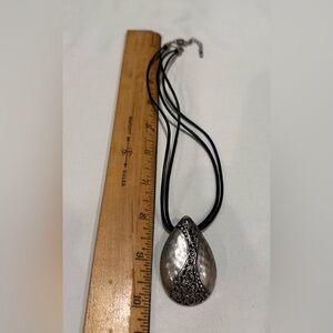 Premier Black Leather Necklace with‎ Drop Pendant